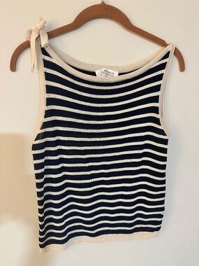 Compania Fantastica Navy Blue / Beige Stripe Sleeveless Fine Knit Top SMALL